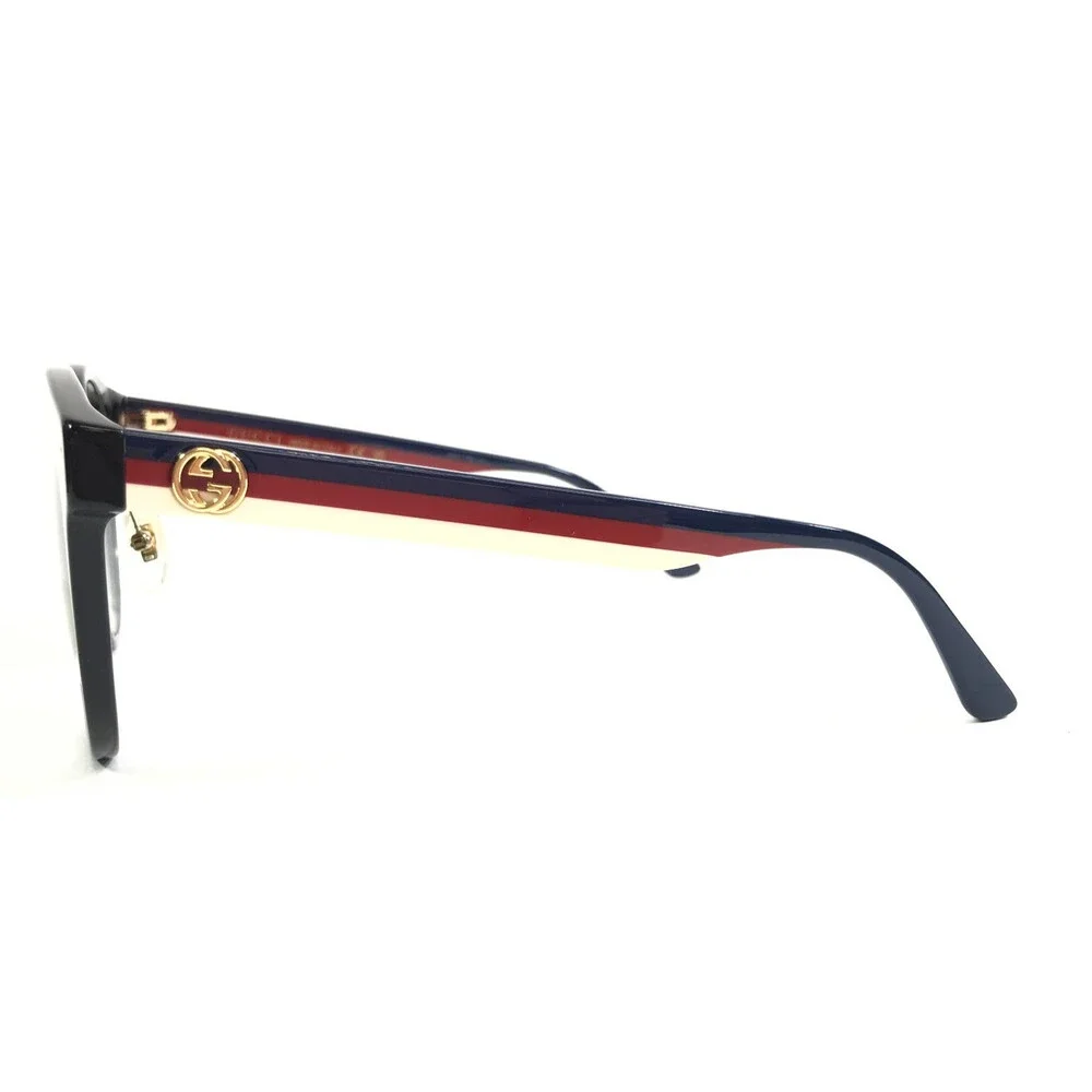 Gucci Sunglasses GG0416SK 001 Shiny Black Blue Red Ivory w/ Gray Gradient Lenses